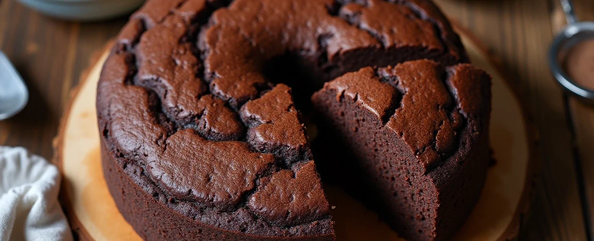 A slice of moist chocolate Wacky Cake.