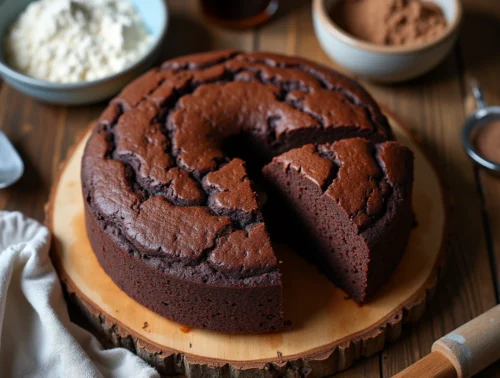 A slice of moist chocolate Wacky Cake.