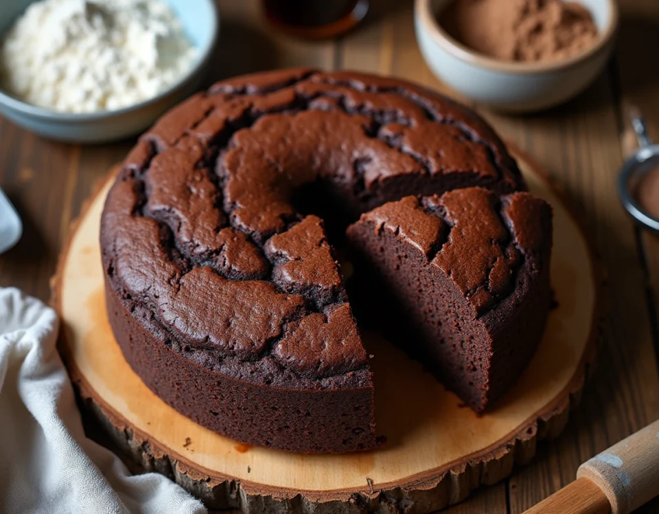 A slice of moist chocolate Wacky Cake.